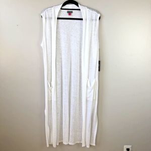 Vince Camuto Linen Midi Vest Womens L White Long Line Sheer Cover Up Cardigan